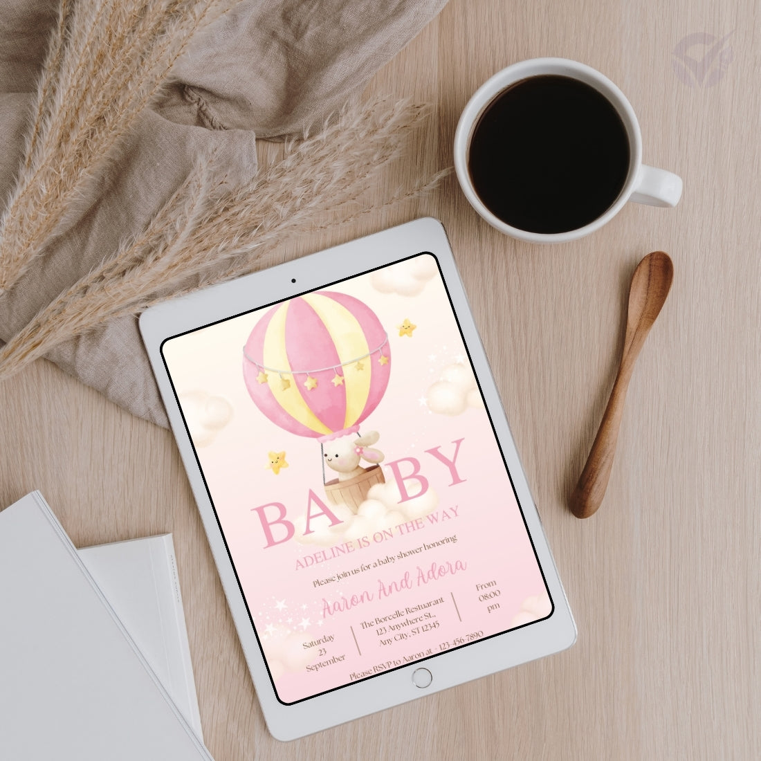 Baby Shower Invitation for Girl Editable Canva Template Pink Baby Shower Invite Instant Digital Download