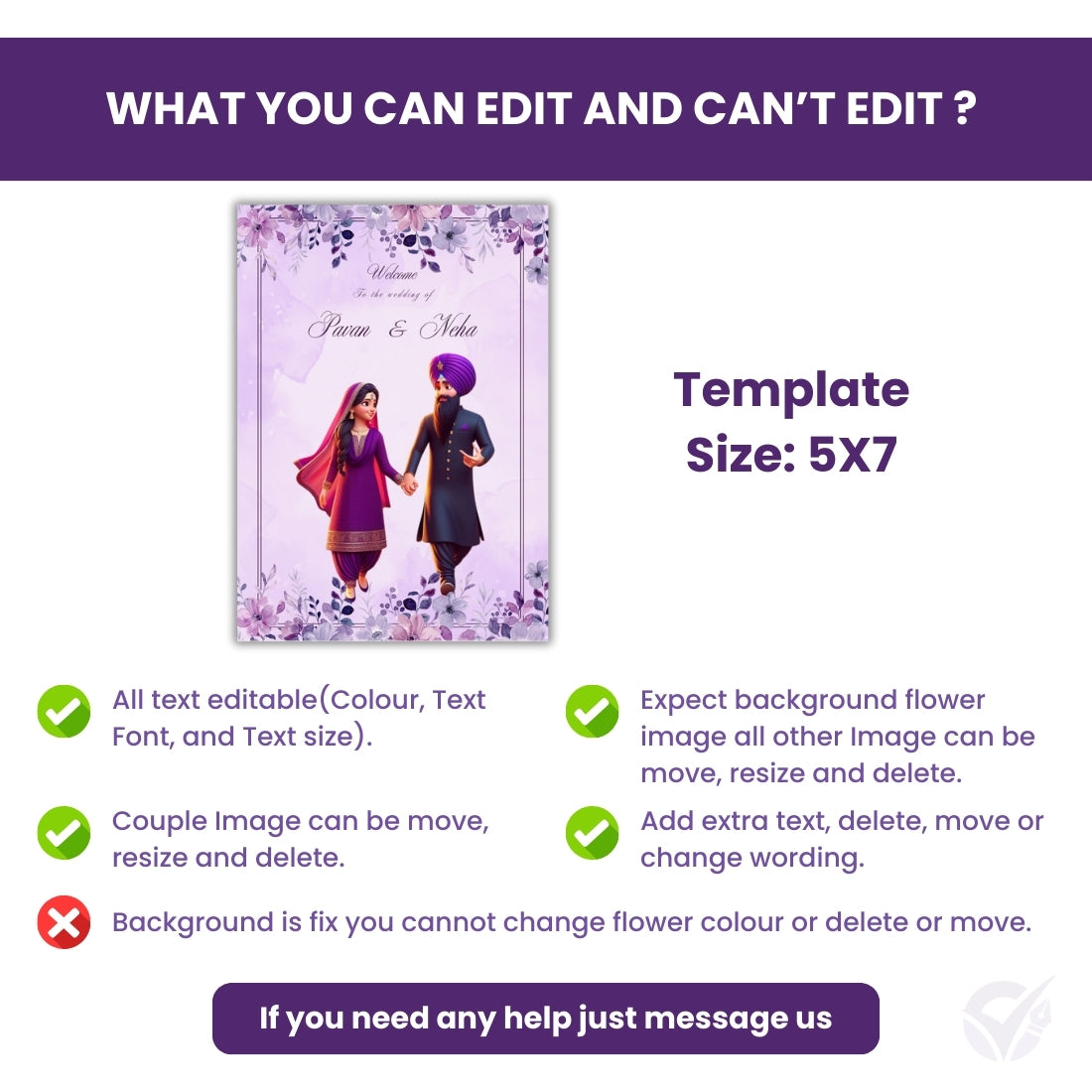 Sikh Marriage Invitation Wordings – Editable 2-Card Digital Template with Punjabi Couple Illustration Canva Wedding Invite Download