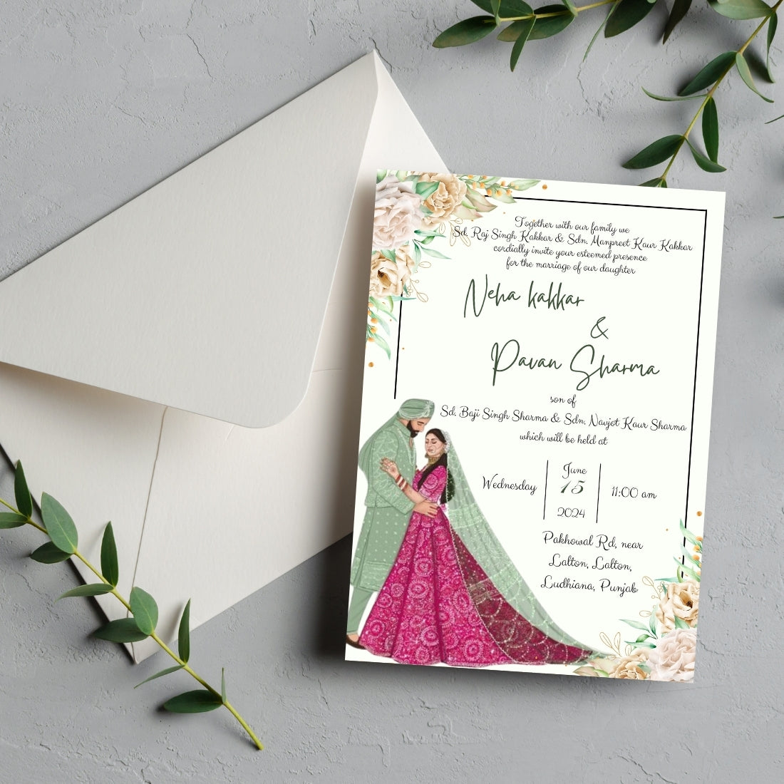 Sikh Wedding Card Invitations – Punjabi Theme 2-Card Editable Canva Template