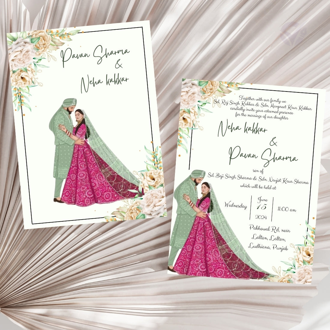 Sikh Wedding Card Invitations – Punjabi Theme 2-Card Editable Canva Template