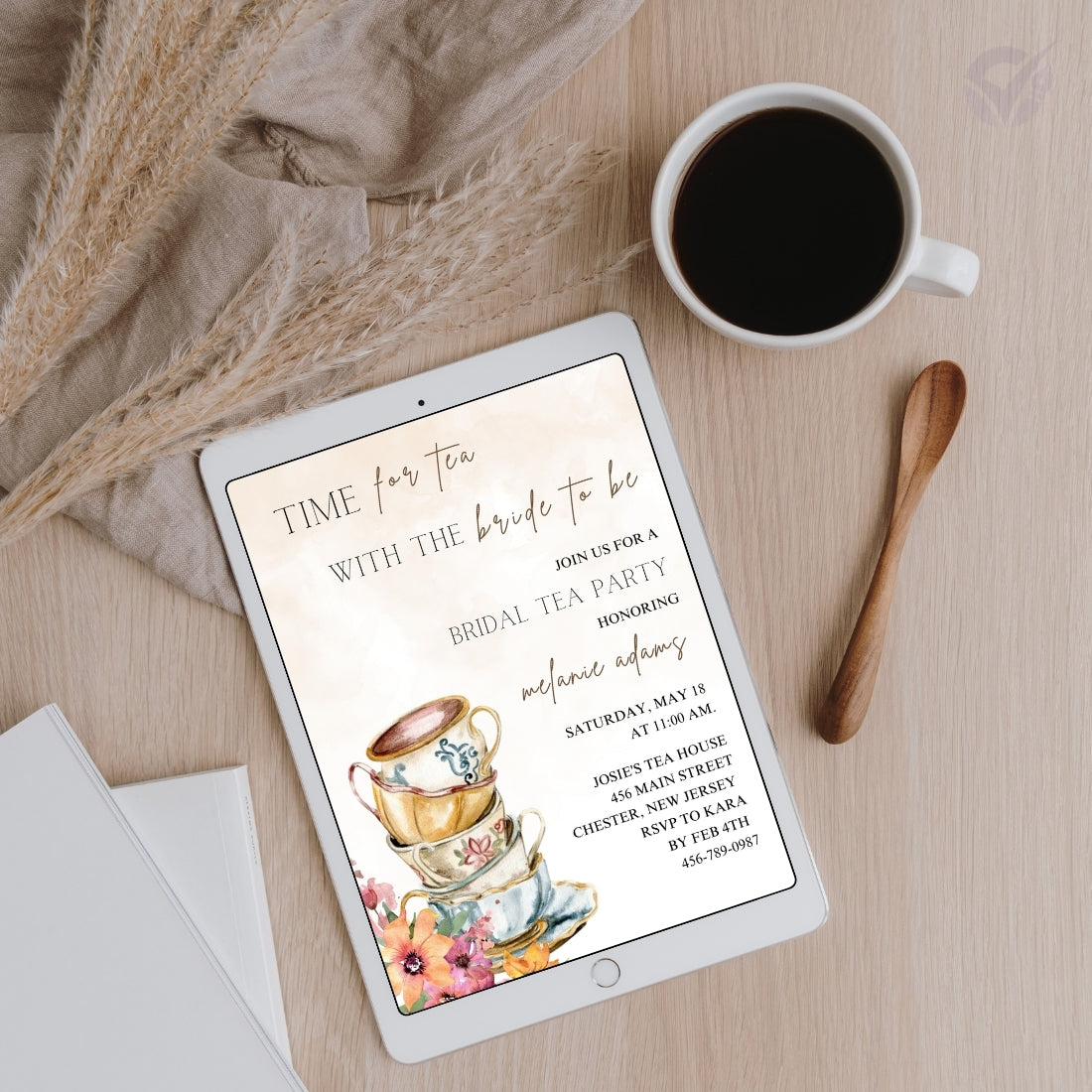 Tea Party Bridal Shower Invitation Editable Canva Template Vintage Garden Party Invite Instant Digital Download