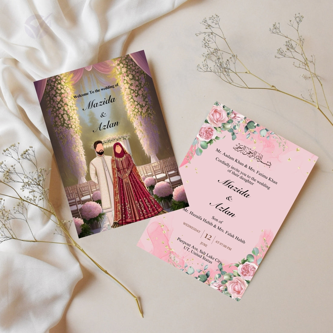 Muslim Wedding Invitation 2 Page Editable Canva Template Islamic Nikah Card Design Digital Download