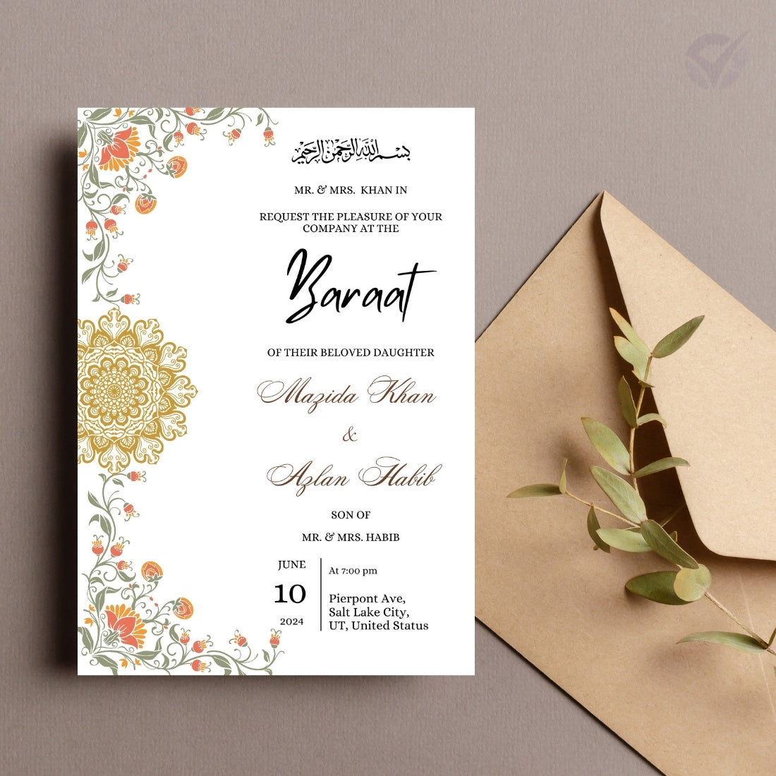 Muslim Wedding Invitation Template 6 Editable Canva Cards Mehndi, Dholki, Baraat, Nikkah, Walima, Mayoun Digital Download