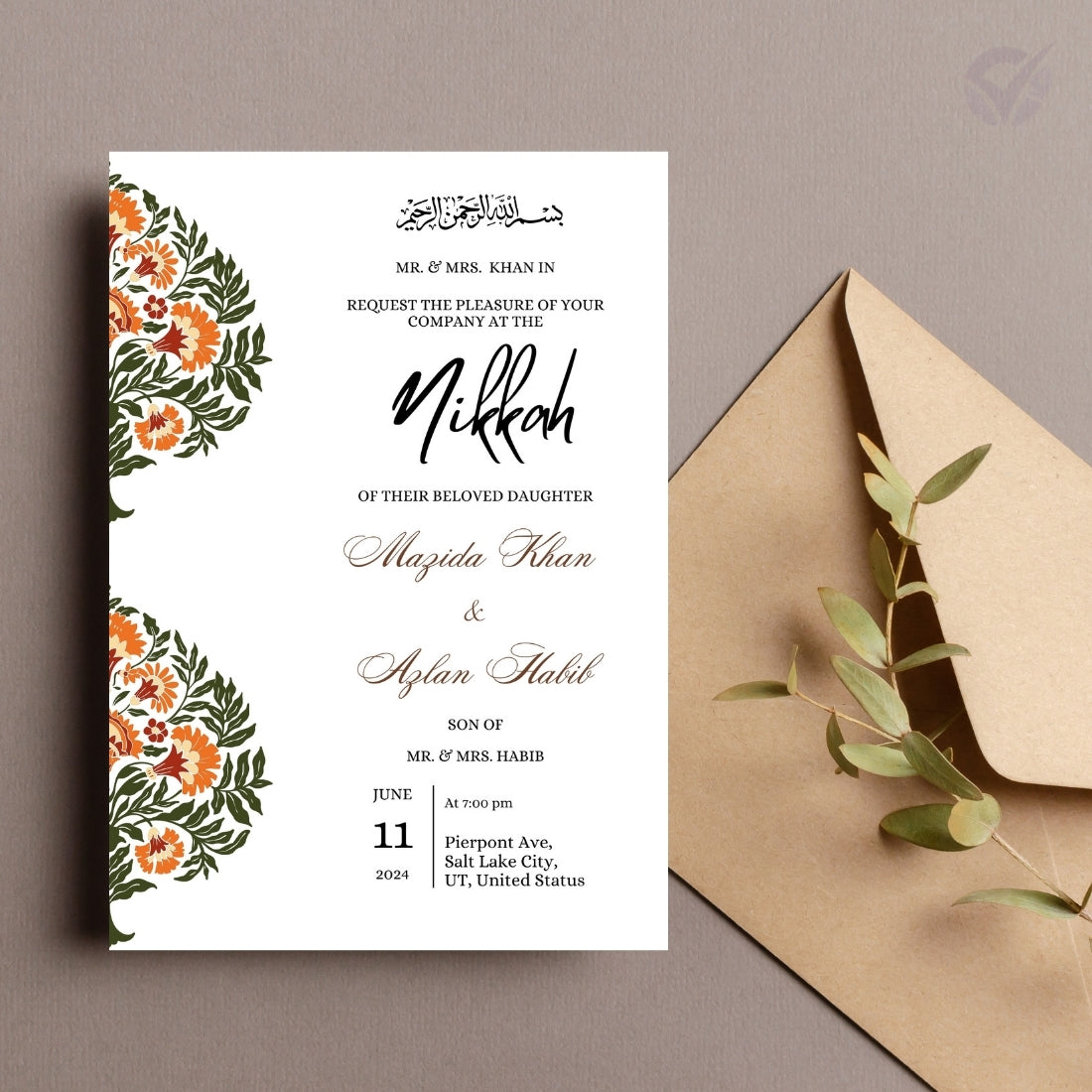 Muslim Wedding Invitation Template 6 Editable Canva Cards Mehndi, Dholki, Baraat, Nikkah, Walima, Mayoun Digital Download