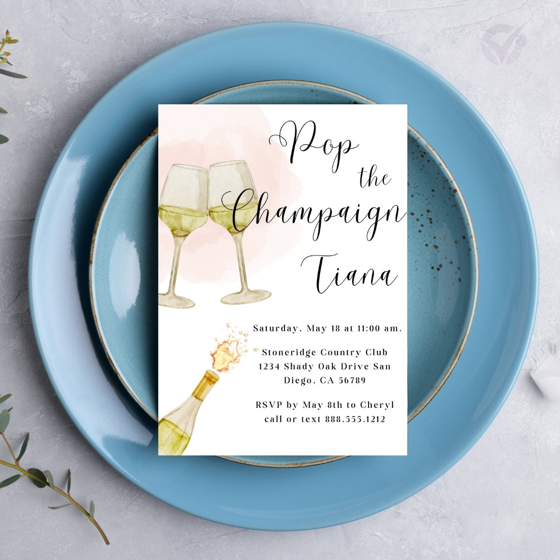 Wine Themed Bridal Shower Invitations "Pop the Champagne" Editable Canva Template