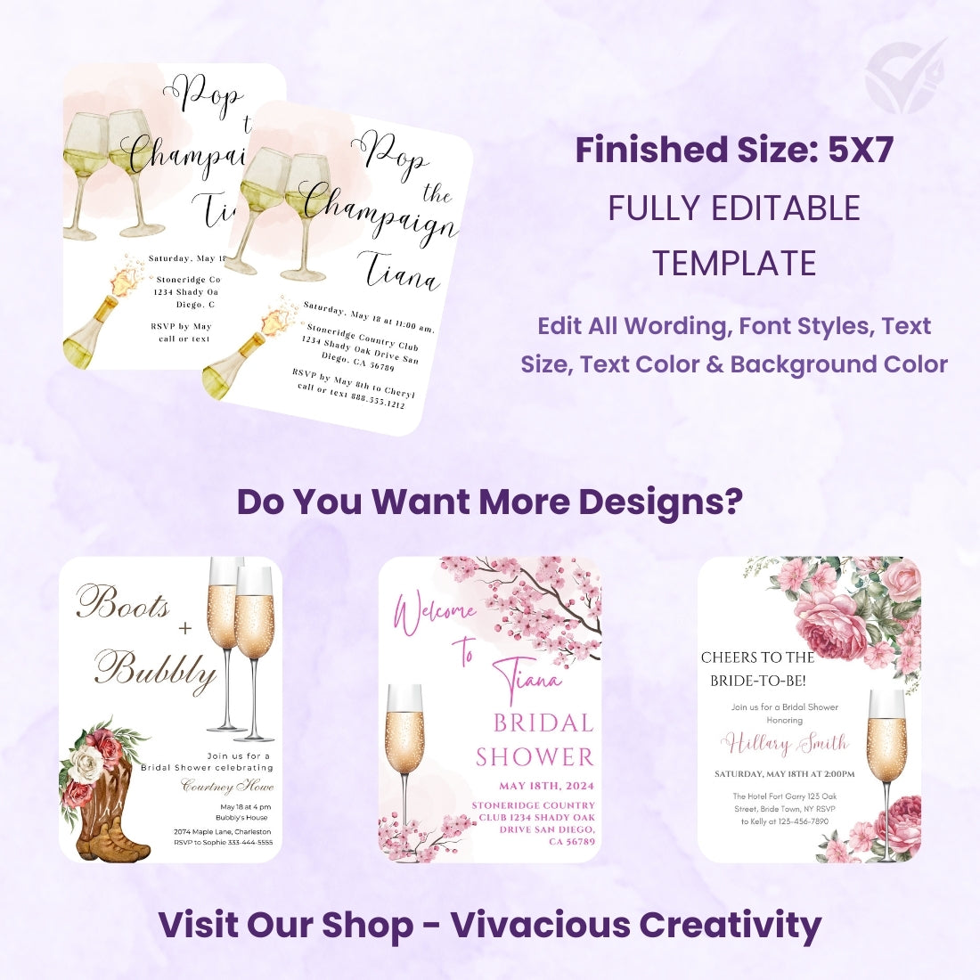Wine Themed Bridal Shower Invitations "Pop the Champagne" Editable Canva Template