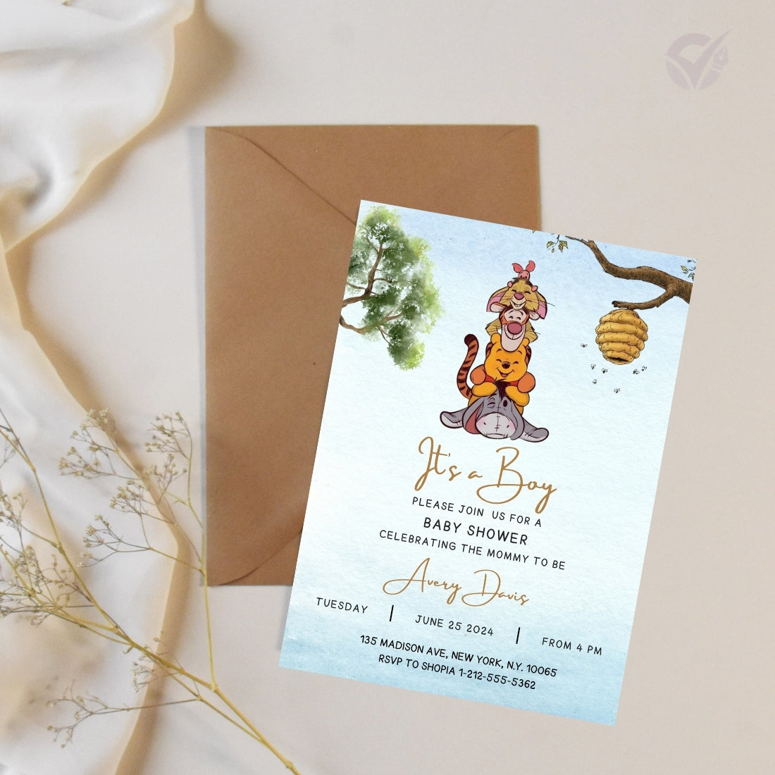 Classic Winnie the Pooh Baby Shower Invitation Editable Canva Template Storybook Baby Shower Invite Instant Digital Download