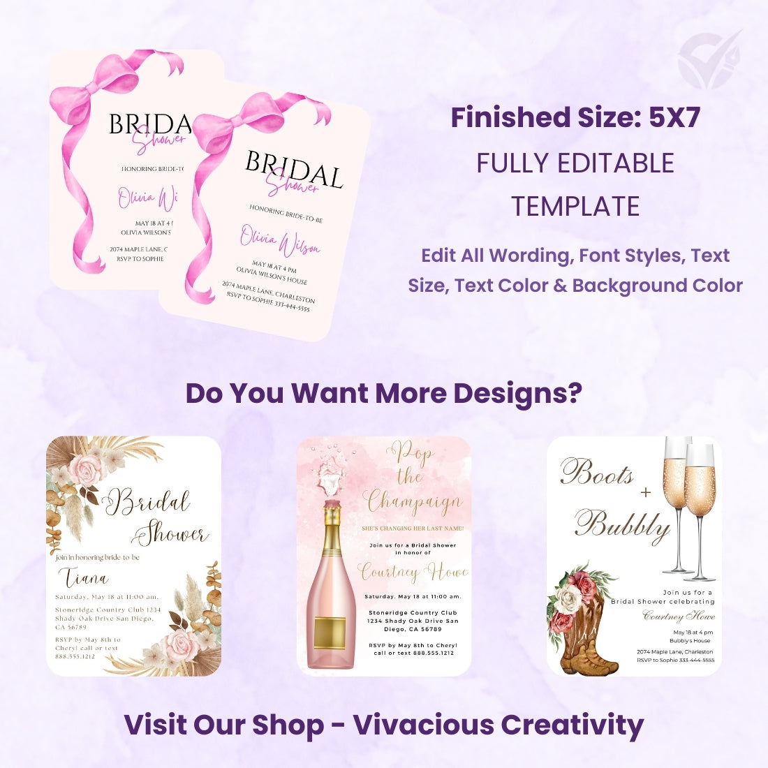 Bridal Shower Invitation Wording Editable Canva Template 1-Page Digital Download