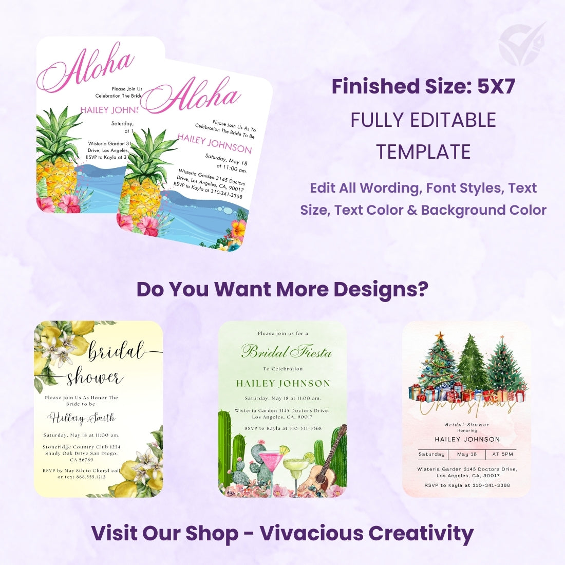 Hawaiian Themed Bridal Shower Invitations Editable Canva Template Digital Download