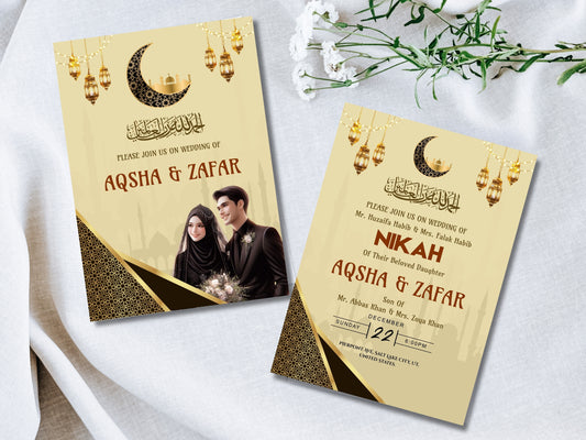 Islamic Wedding Invitation Cards – 6 Card Editable Muslim Wedding Template | Canva Instant Download