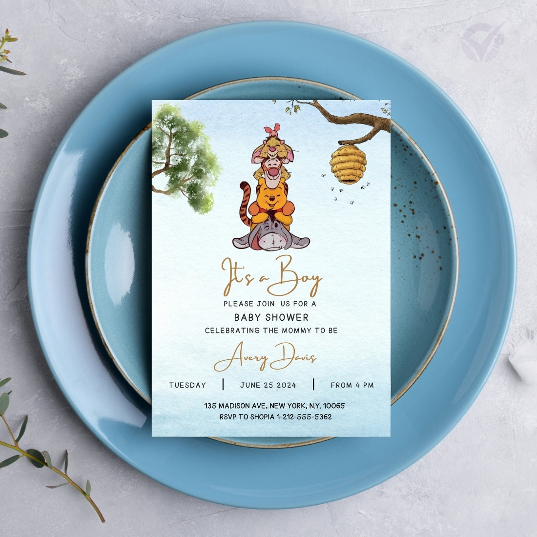 Classic Winnie the Pooh Baby Shower Invitation Editable Canva Template Storybook Baby Shower Invite Instant Digital Download