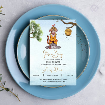 Classic Winnie the Pooh Baby Shower Invitation Editable Canva Template Storybook Baby Shower Invite Instant Digital Download