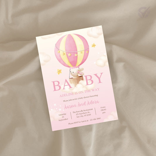 Baby Shower Invitation for Girl Editable Canva Template Pink Baby Shower Invite Instant Digital Download