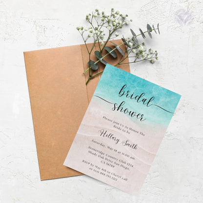 Beach Theme Bridal Shower Invitations Editable Canva Template Digital Download