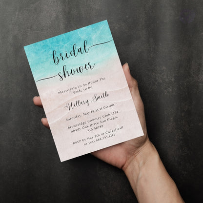 Beach Theme Bridal Shower Invitations Editable Canva Template Digital Download