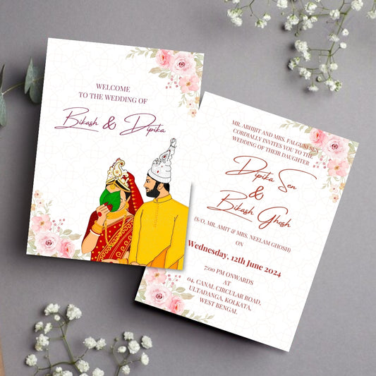 Bengali Hindu Wedding Invitation Cards – 5×7 Editable Canva Template | Traditional Digital Invite