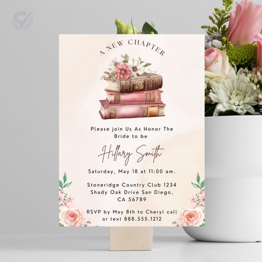 Book Themed Bridal Shower Invitation Editable Canva Template Literary Bridal Shower Invite Instant Digital Download