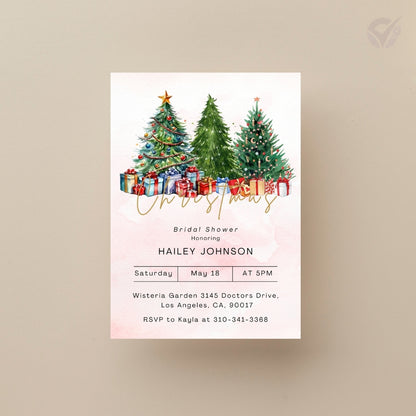 Christmas Themed Bridal Shower Invitations Editable Canva Template Digital Download