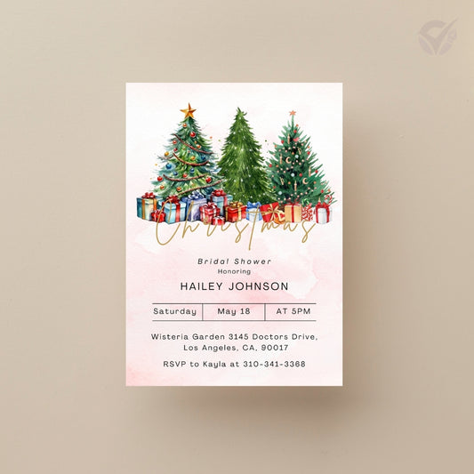 Christmas Themed Bridal Shower Invitations Editable Canva Template Digital Download