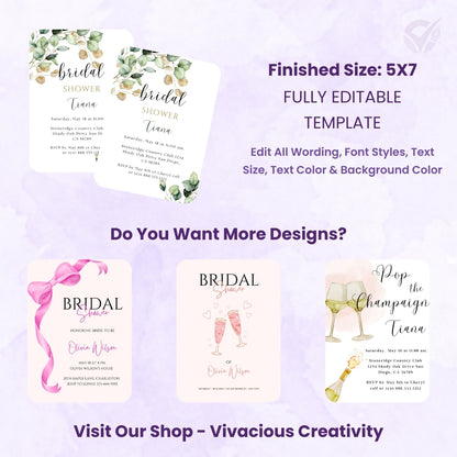 Bridal Shower Invitation Template Editable Canva Design Digital Download