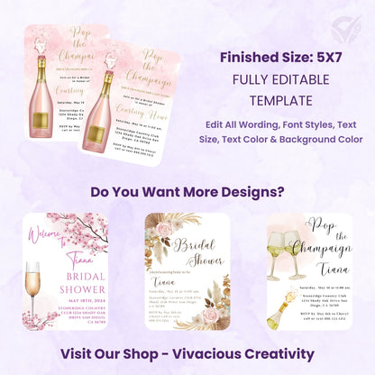 Bridal Shower Invitations Online Editable Canva Template 1-Page Digital Download