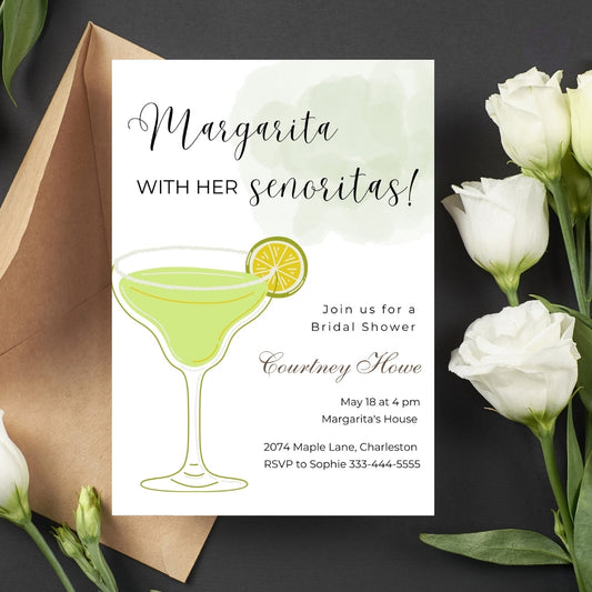 Lemon Bridal Shower Invitations "Margarita with Her Señoritas" Theme Editable Canva Template