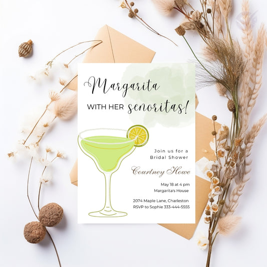 Lemon Bridal Shower Invitations "Margarita with Her Señoritas" Theme Editable Canva Template