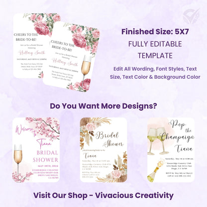 Printable Bridal Shower Invitations Editable Canva Template 5x7 Digital Download