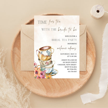 Tea Party Bridal Shower Invitation Editable Canva Template Vintage Garden Party Invite Instant Digital Download