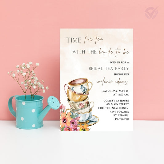 Tea Party Bridal Shower Invitation Editable Canva Template Vintage Garden Party Invite Instant Digital Download