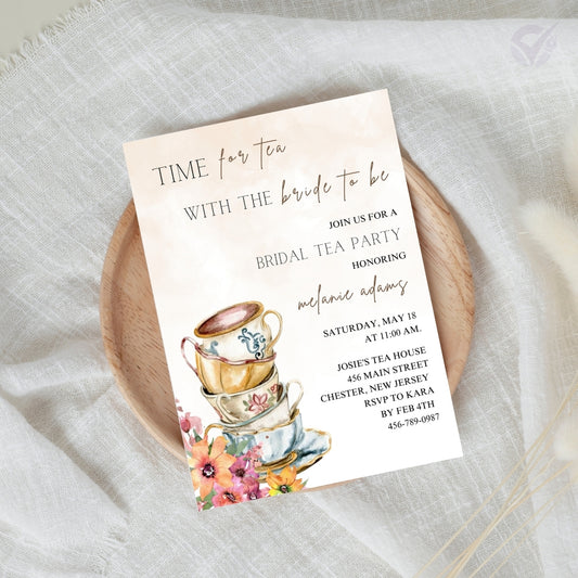 Tea Party Bridal Shower Invitation Editable Canva Template Vintage Garden Party Invite Instant Digital Download