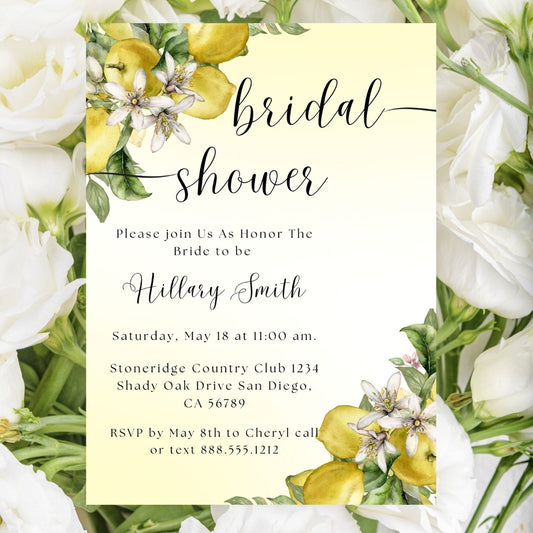 Lemon Themed Bridal Shower Invitation Editable Canva Template Citrus Bridal Shower Invite Instant Digital Download