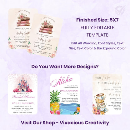 Book Themed Bridal Shower Invitation Editable Canva Template Literary Bridal Shower Invite Instant Digital Download
