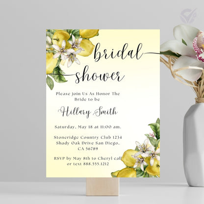 Lemon Themed Bridal Shower Invitation Editable Canva Template Citrus Bridal Shower Invite Instant Digital Download