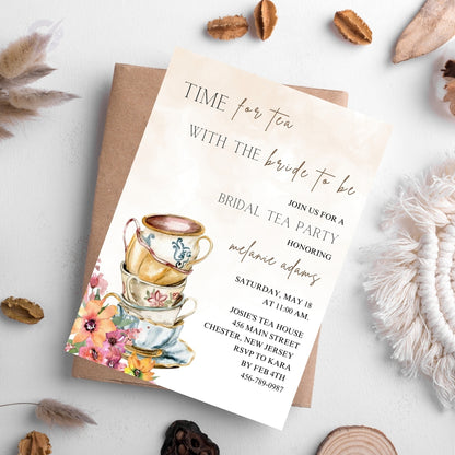 Tea Party Bridal Shower Invitation Editable Canva Template Vintage Garden Party Invite Instant Digital Download
