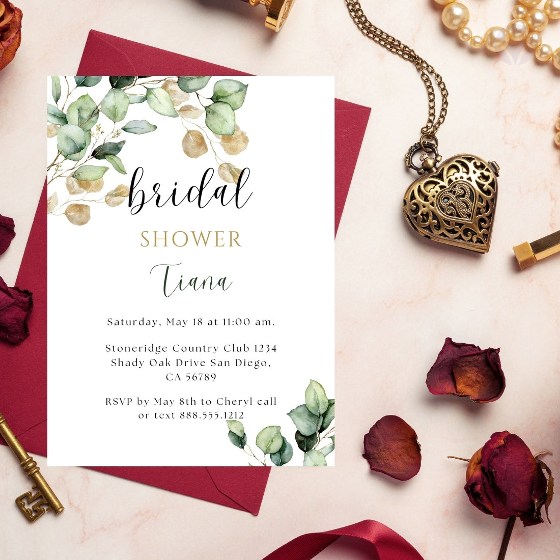 Bridal Shower Invitation Template Editable Canva Design Digital Download