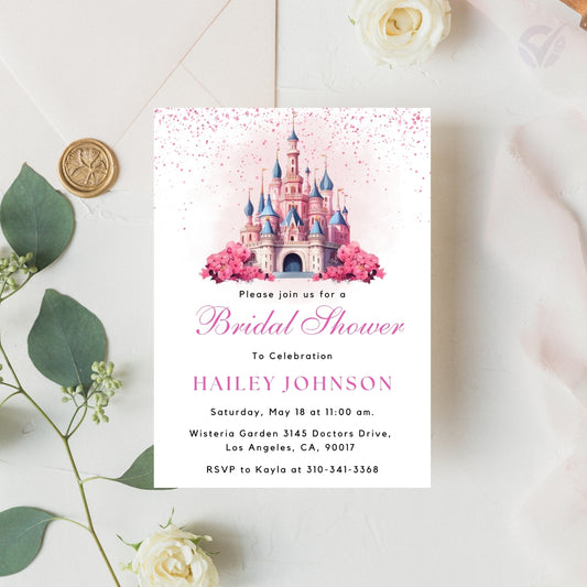 Disney Themed Bridal Shower Invitations Editable Canva Template Digital Download