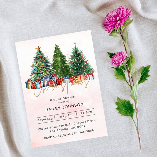 Christmas Themed Bridal Shower Invitations Editable Canva Template Digital Download