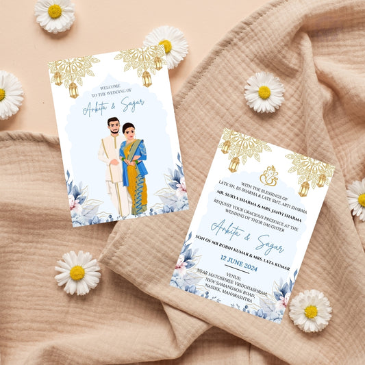 Wedding Invitation Card 2 Page Marathi Theme Editable Canva Template Digital Download