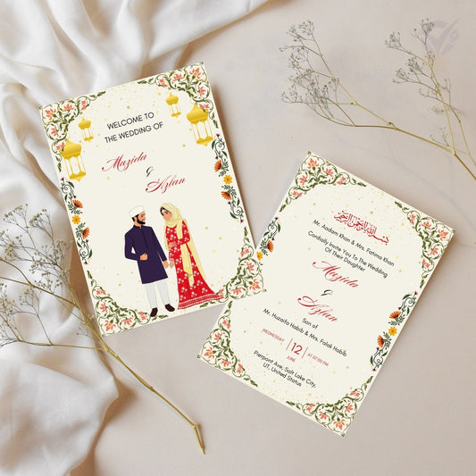 Islamic Wedding Invitation Cards 2 Page Editable Canva Template Digital Download