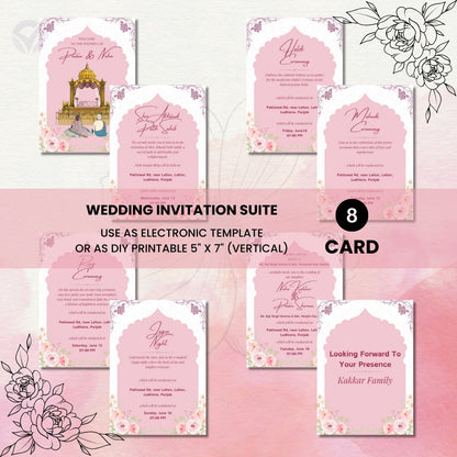 Digital Sikh Wedding Invitation Templates 8 Page Editable Canva Suite Punjabi Wedding Card Set