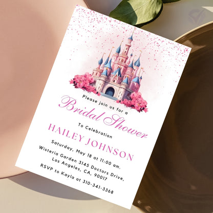 Disney Themed Bridal Shower Invitations Editable Canva Template Digital Download