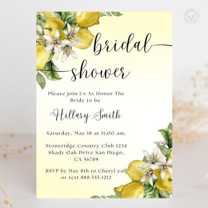 Lemon Themed Bridal Shower Invitation Editable Canva Template Citrus Bridal Shower Invite Instant Digital Download