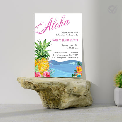 Hawaiian Themed Bridal Shower Invitations Editable Canva Template Digital Download