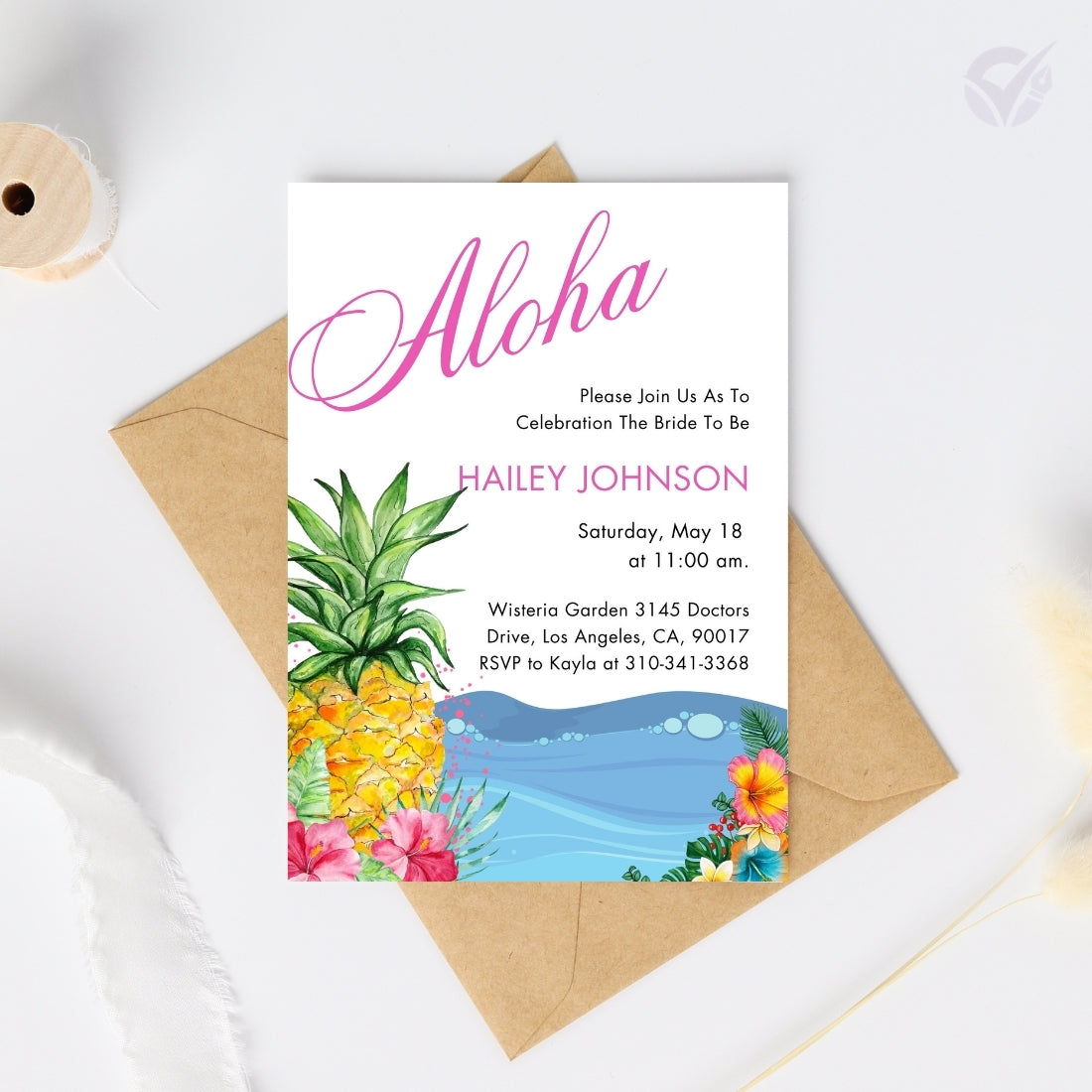 Hawaiian Themed Bridal Shower Invitations Editable Canva Template Digital Download