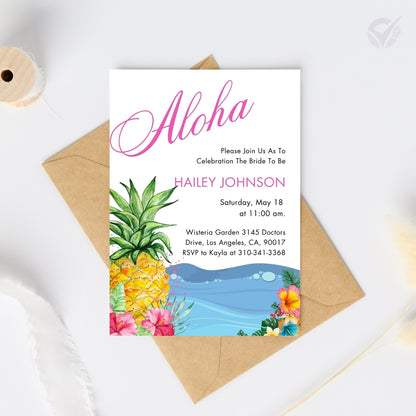 Hawaiian Themed Bridal Shower Invitations Editable Canva Template Digital Download