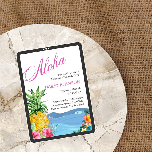 Hawaiian Themed Bridal Shower Invitations Editable Canva Template Digital Download