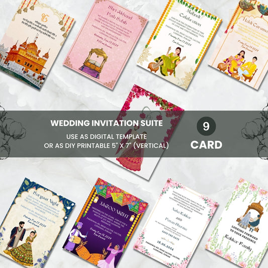Indian Sikh Wedding Card Invites 8 Editable Canva Templates USA Format Digital Download for Sikh Wedding Invitations
