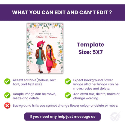 Sikh Wedding Invitation Editable 2 Page Indian Wedding Card Template Punjabi Wedding Invitation Instant Download & Customizable in Canva