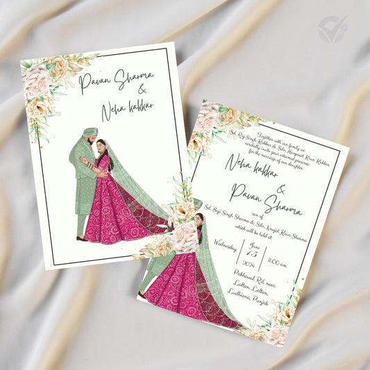 Sikh Wedding Card Invitations – Punjabi Theme 2-Card Editable Canva Template